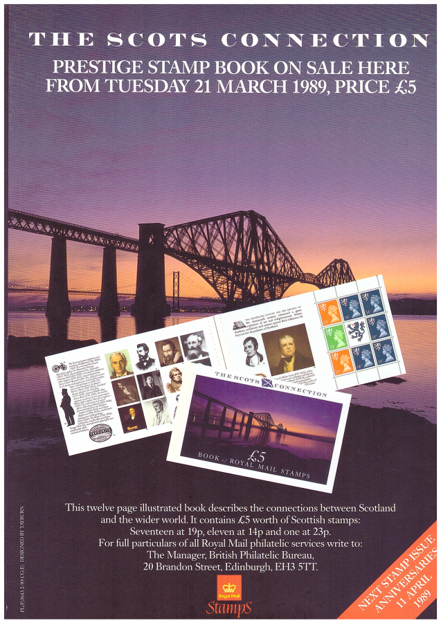 (image for) 1989 Scots Connection Prestige Book Post Office A4 poster. PL(P)3643 2/89 CG(E).